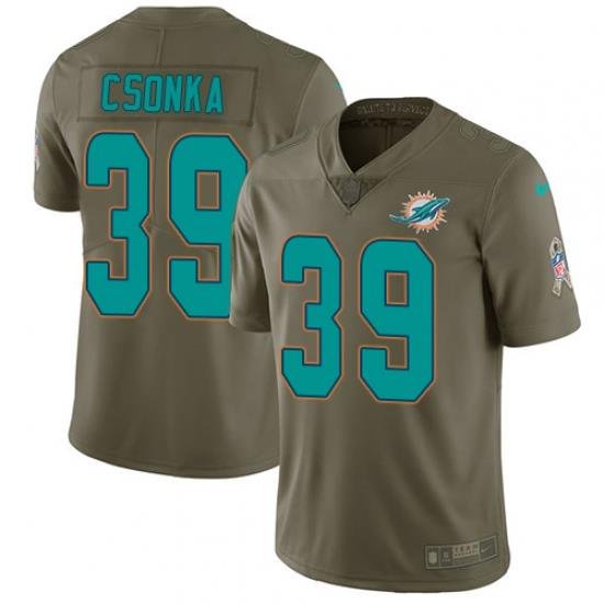 Nike Dolphins #39 Larry Csonka Olive Mens Stitched NFL Limited 2017 Salute to Service Jersey