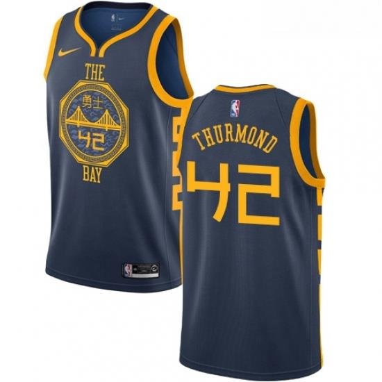 Womens Nike Golden State Warriors 42 Nate Thurmond Swingman Navy Blue NBA Jersey City Edition