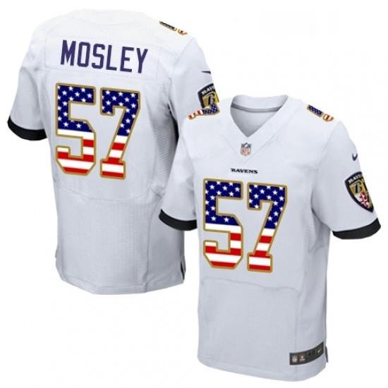 Mens Nike Baltimore Ravens 57 CJ Mosley Elite White Road USA Flag Fashion NFL Jersey