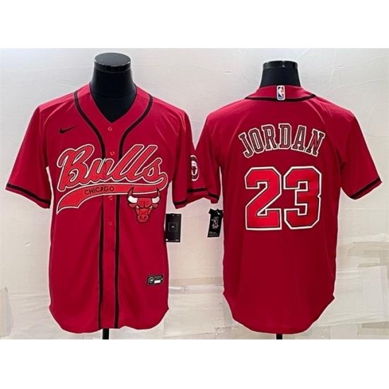 Men Chicago Bulls 23 Michael Jordan Red With Patch Cool Base Stitched Baseball Jersey