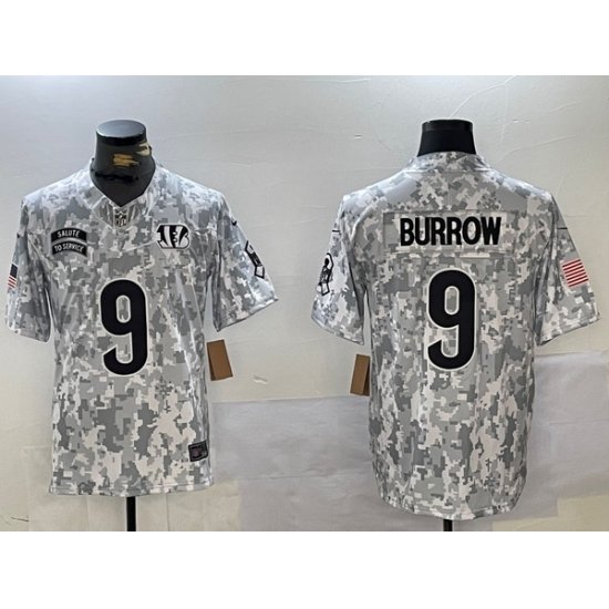 Men Cincinnati Bengals 9 Joe Burrow 2024 F U S E Arctic Camo Salute To Service Limited Stitched Football jerseys