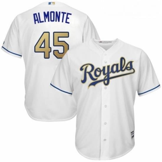 Youth Majestic Kansas City Royals 45 Abraham Almonte Replica White Home Cool Base MLB Jersey