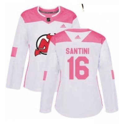 Womens Adidas New Jersey Devils 16 Steve Santini Authentic WhitePink Fashion NHL Jersey