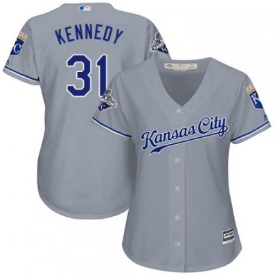 Womens Majestic Kansas City Royals 31 Ian Kennedy Authentic Grey Road Cool Base MLB Jersey