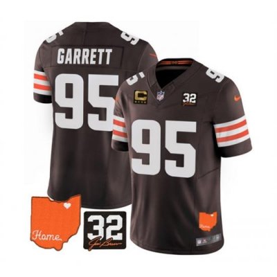 Men Cleveland Browns 95 Myles Garrett Brown 2023 F U S E  With Jim Brown Memorial Patch And 4 Star C Patch Vapor Untouchable Limited Stitched Jersey