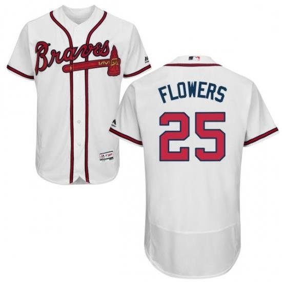 Mens Majestic Atlanta Braves 25 Tyler Flowers White Home Flex Base Authentic Collection MLB Jersey