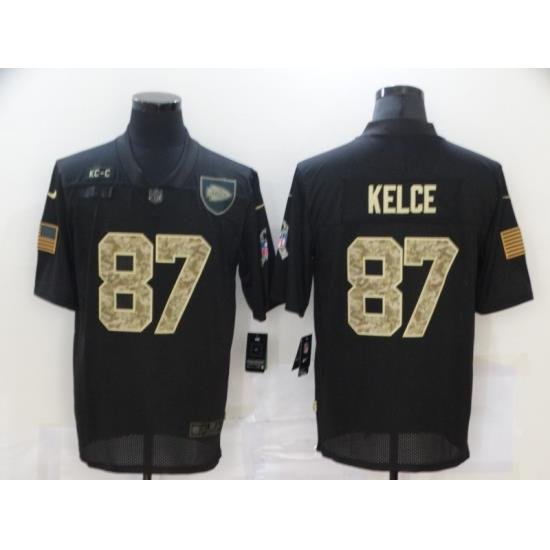 Nike Kansas City Chiefs 87 Travis Kelce Black Camo 2020 Salute To Service Limited Jersey