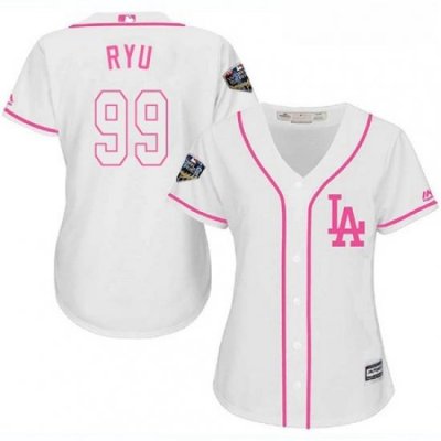 Womens Majestic Los Angeles Dodgers 99 Hyun Jin Ryu Authentic White Fashion Cool Base 2018 World Series MLB Jersey