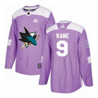 Mens Adidas San Jose Sharks 9 Evander Kane Authentic Purple Fights Cancer Practice NHL Jerse