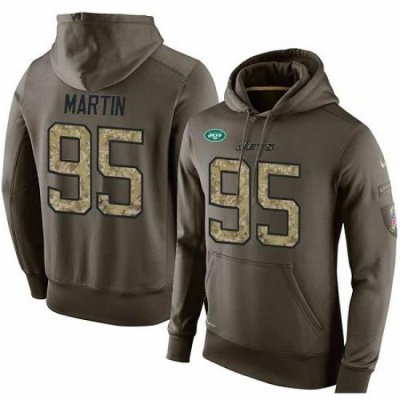 NFL Nike New York Jets 95 Josh Martin Green Salute To Service Mens Pullover Hoodie