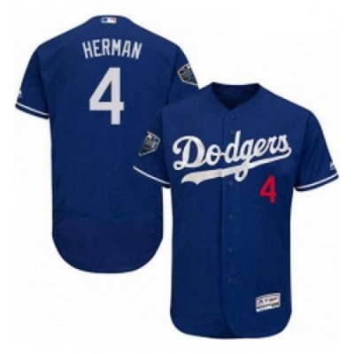 Mens Majestic Los Angeles Dodgers 4 Babe Herman Royal Blue Flexbase Authentic Collection 2018 World Series Jersey