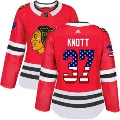 Womens Adidas Chicago Blackhawks 37 Graham Knott Authentic Red USA Flag Fashion NHL Jersey