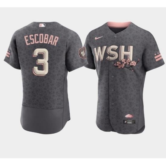 Men Washington Nationals 3 Alcides Escobar 2022 Grey City Connect Cherry Blossom Flex Base Stitched MLB jersey