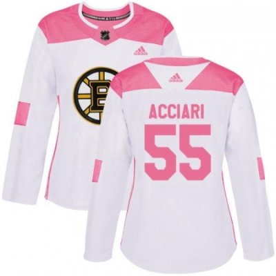 Womens Adidas Boston Bruins 55 Noel Acciari Authentic WhitePink Fashion NHL Jersey