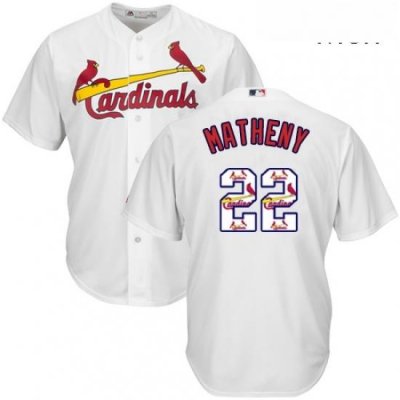 Mens Majestic St Louis Cardinals 22 Mike Matheny Authentic White Team Logo Fashion Cool Base MLB Jersey