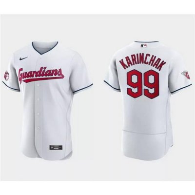 Men Cleveland Guardians 99 James Karinchak White Flex Base Stitched Jersey