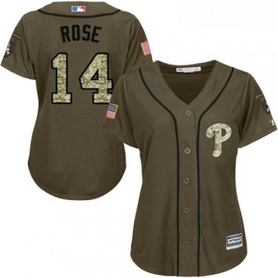 Womens Majestic Philadelphia Phillies 14 Pete Rose Replica Green Salute to Service MLB Jersey