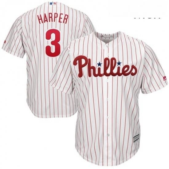 Mens Philadelphia Phillies 3 Bryce Harper Majestic WhiteRed Strip Home Official Cool Base Player