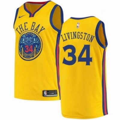 Mens Nike Golden State Warriors 34 Shaun Livingston Authentic Gold NBA Jersey City Edition