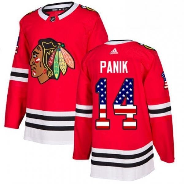 Mens Adidas Chicago Blackhawks 14 Richard Panik Authentic Red USA Flag Fashion NHL Jersey