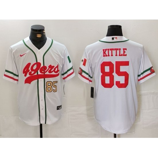 Men San Francisco 49ers 85 George Kittle White With Patch Cool Base Stitched Baseball Jersey 2