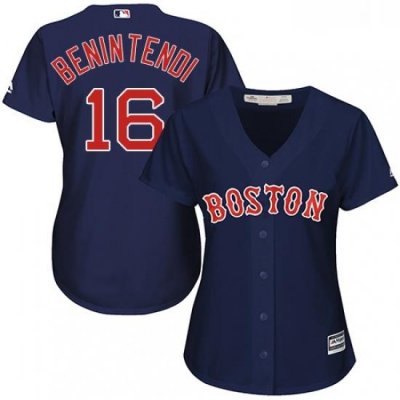 Womens Majestic Boston Red Sox 16 Andrew Benintendi Replica Navy Blue Alternate Road MLB Jersey