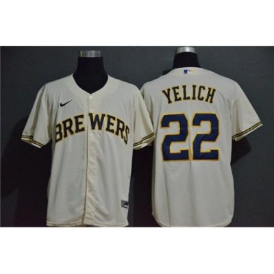 BreWers 22 Christian Yelich Cream Nike 2020 Cool Base Jersey