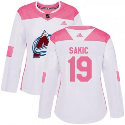 Womens Adidas Colorado Avalanche 19 Joe Sakic Authentic WhitePink Fashion NHL Jersey