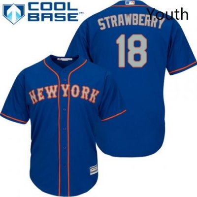 Youth Majestic New York Mets 18 Darryl Strawberry Replica Royal Blue Alternate Road Cool Base MLB Jersey