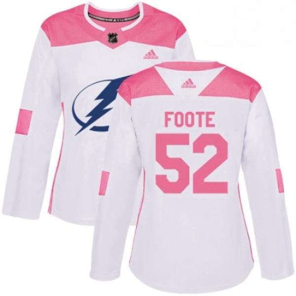 Womens Adidas Tampa Bay Lightning 52 Callan Foote Authentic WhitePink Fashion NHL Jersey