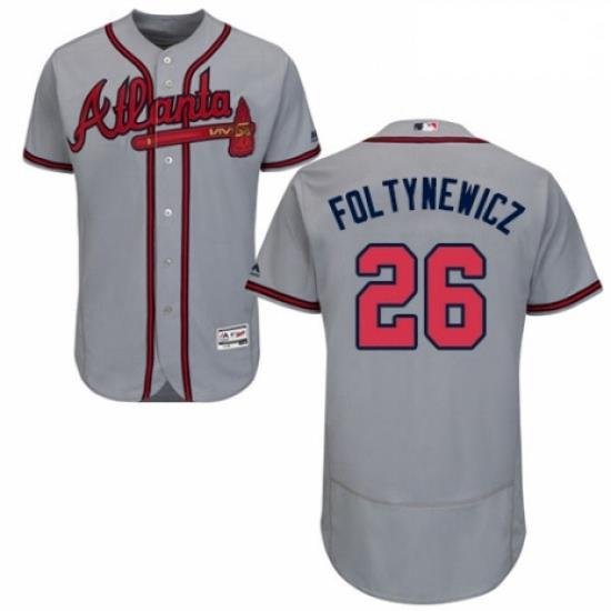 Mens Majestic Atlanta Braves 26 Mike Foltynewicz Grey Road Flex Base Authentic Collection MLB Jersey