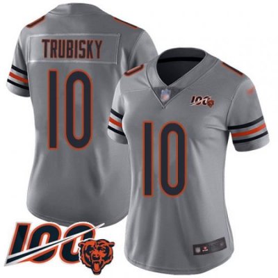 Women Chicago Bears 10 Mitchell Trubisky Limited Silver Inverted Legend 100th Season Football Jersey