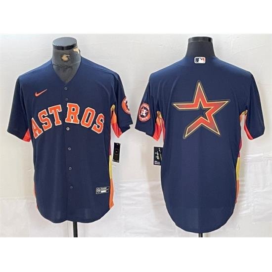 Men Houston Astros Navy Team Big Logo With Patch Cool Base Stitched Baseball Jersey 2