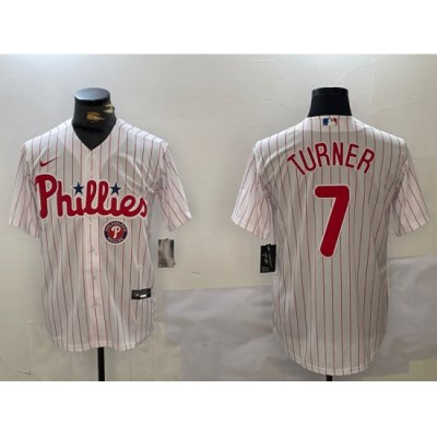 Men Philadelphia Phillies 7 Trea Turner White Cool Base Stitched Jersey 2