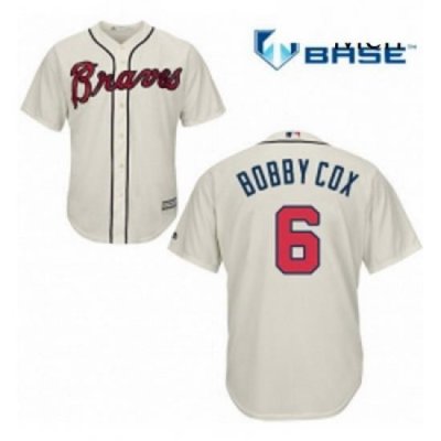 Mens Majestic Atlanta Braves 6 Bobby Cox Replica Cream Alternate 2 Cool Base MLB Jersey