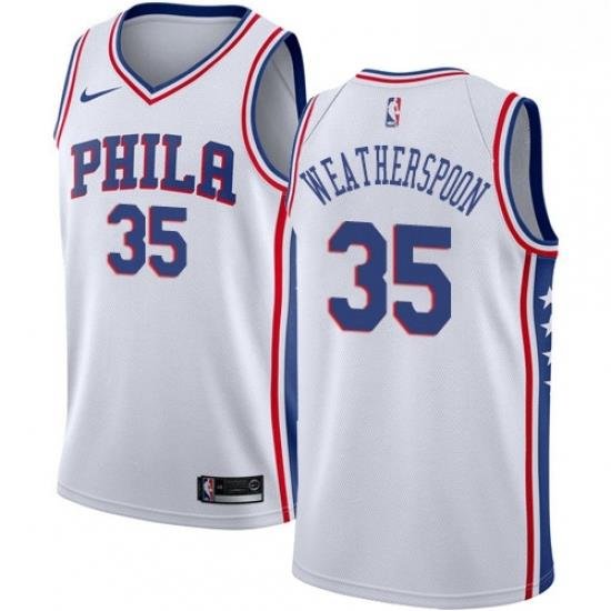 Mens Nike Philadelphia 76ers 35 Clarence Weatherspoon Swingman White Home NBA Jersey Association Edition