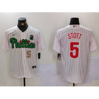 Men Philadelphia Phillies 5 Bryson Stott White Green Cool Base Stitched Jersey 3