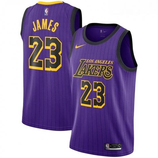 Womens Nike Los Angeles Lakers 23 LeBron James Swingman Purple stripe NBA Jersey