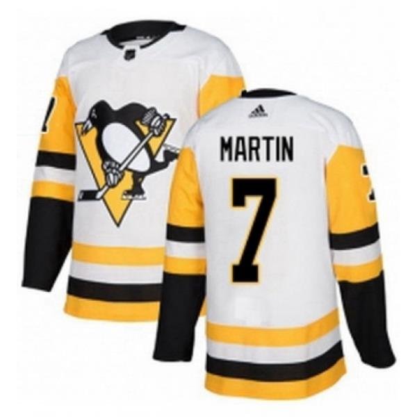 Mens Adidas Pittsburgh Penguins 7 Paul Martin Authentic White Away NHL Jersey