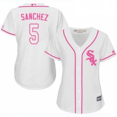 Womens Majestic Chicago White Sox 5 Yolmer Sanchez Replica White Fashion Cool Base MLB Jersey