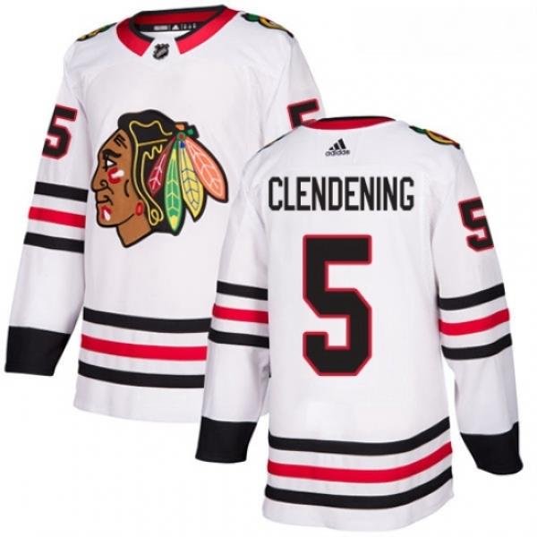 Youth Adidas Chicago Blackhawks 5 Adam Clendening Authentic White Away NHL Jersey