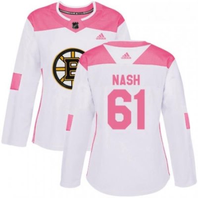 Womens Adidas Boston Bruins 61 Rick Nash Authentic White Pink Fashion NHL Jersey