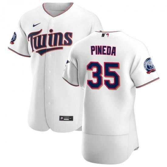 Men Minnesota TWins 35 Michael Pineda Men Nike White Home 2020 60th Season Flex Base Team MLB Jersey