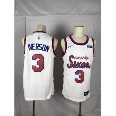 76ers 3 Allen Iverson White Nike Throwback Swingman Jersey