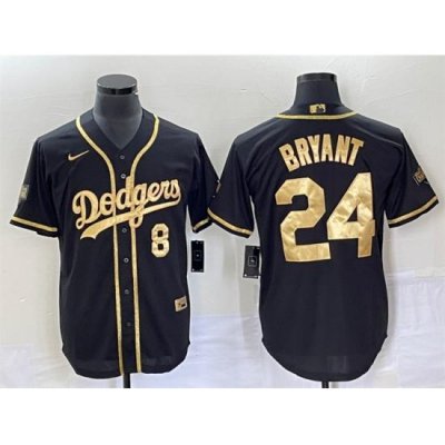 Men Los Angeles Dodgers Front 8 Back 24 Kobe Bryant Black Gold Cool Base Stitched Baseball Jersey