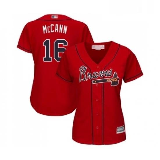 Womens Atlanta Braves 16 Brian McCann Replica Red Alternate Cool Base Baseball Jersey