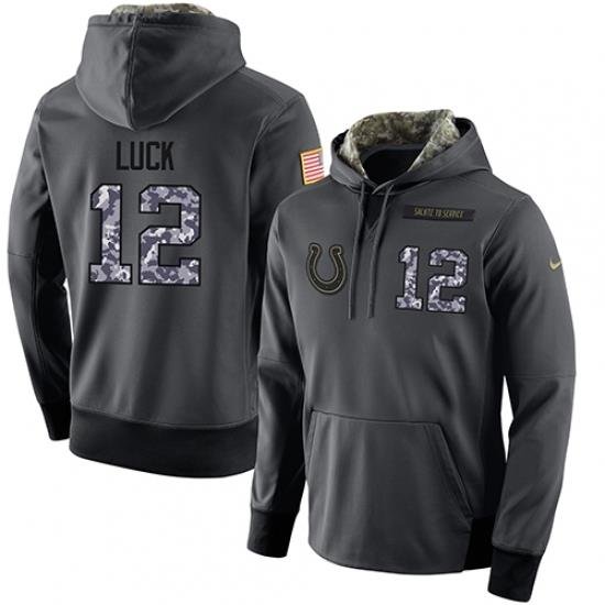 NFL Mens Nike Indianapolis Colts 12 Andrew Luck Stitched Black Anthracite Salute to Service Player Performance Hoodie