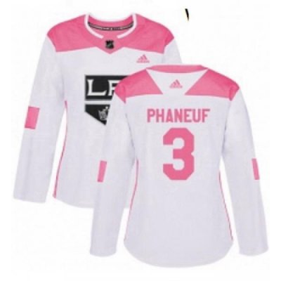 Womens Adidas Los Angeles Kings 3 Dion Phaneuf Authentic White Pink Fashion NHL Jersey