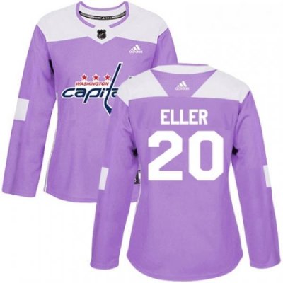 Womens Adidas Washington Capitals 20 Lars Eller Authentic Purple Fights Cancer Practice NHL Jersey