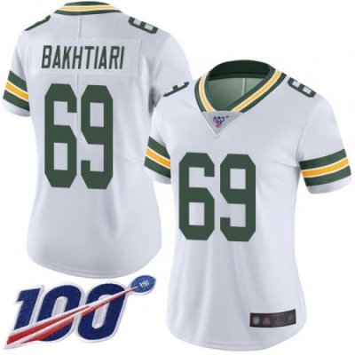 Women Packers 69 David Bakhtiari White Stitched Football 100th Season Vapor Limited Jersey